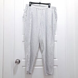 Eileen Fisher White Black Check Linen Tapered Pant Size Large